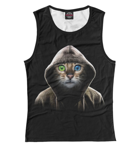 Майка для девочки с изображением Кот в капюшоне цвета Белый