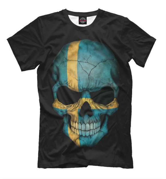 Мужская футболка с изображением Череп - Швеция цвета Черный