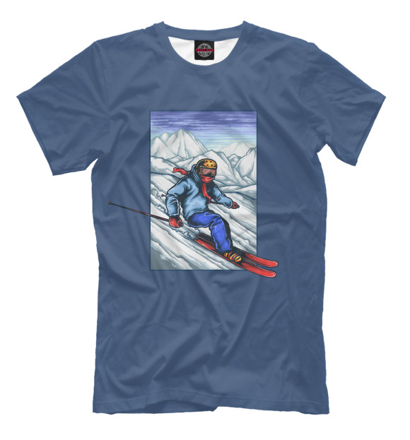 Мужская футболка с изображением Лыжный Спорт цвета Серый