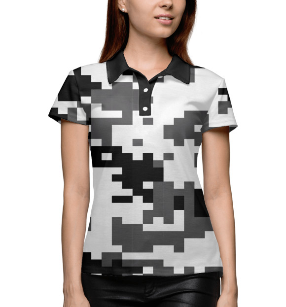 Женское поло с изображением Пиксельный камуфляж цвета Белый