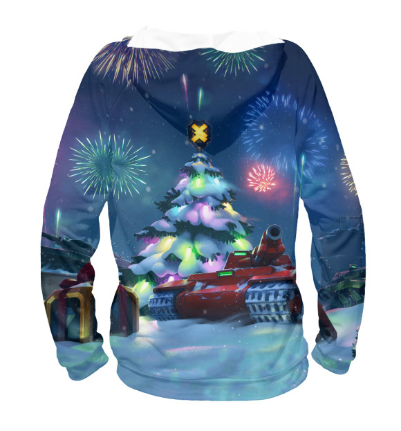 Мужское худи с изображением Новогодние танки цвета Белый