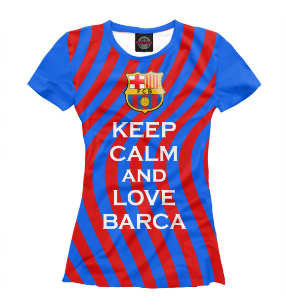 Женская футболка с изображением Keep Calm and Love Barca цвета Белый