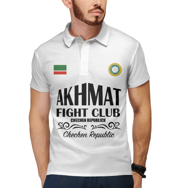 Мужское поло с изображением Akhmat Fight Club цвета Белый