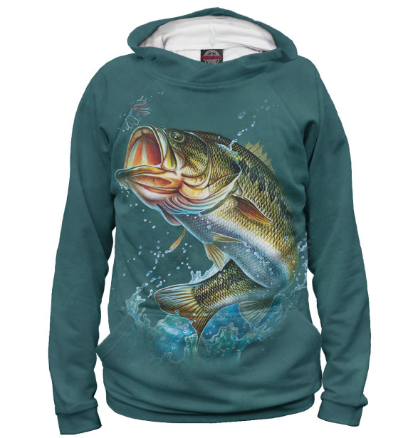 Мужское худи с изображением Рыбалка цвета Белый