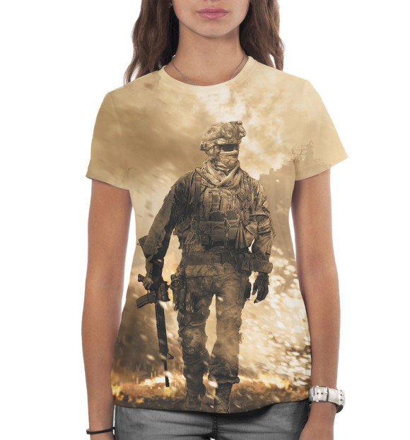 Женская футболка с изображением Modern Warfare 2 цвета Белый