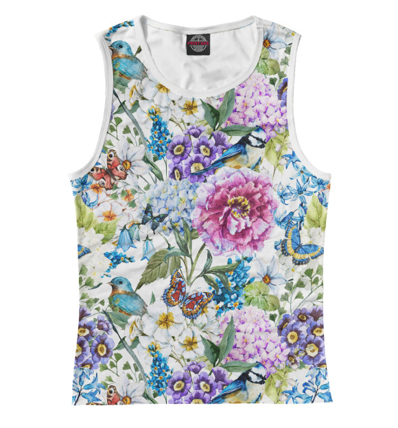 Женская майка с изображением Flower Birds цвета Белый