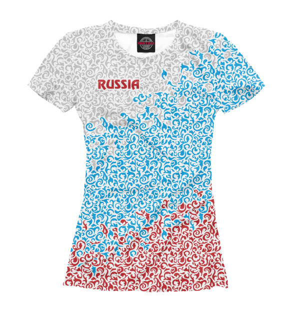 Женская футболка с изображением Россия. Завитушки цвета Белый