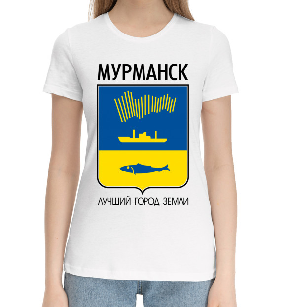 Женская хлопковая футболка с изображением Мурманск цвета Белый