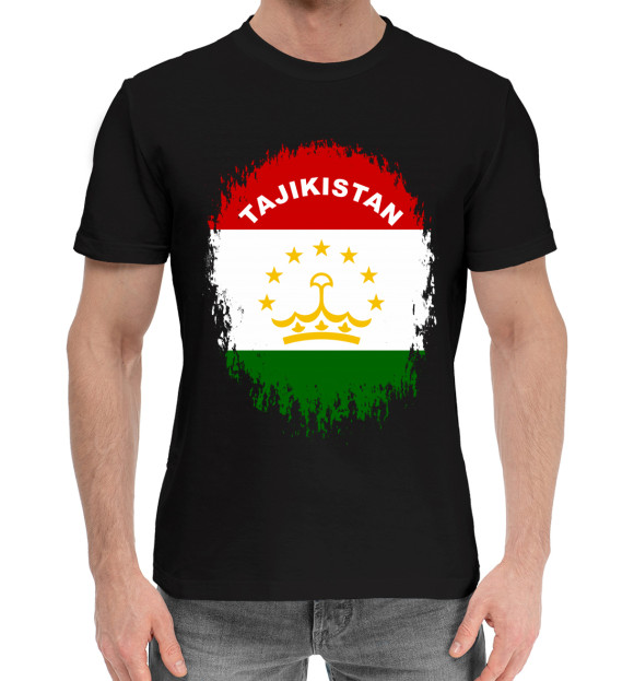 Мужская хлопковая футболка с изображением Tajikistan цвета Черный
