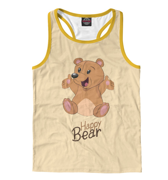 Мужская майка-борцовка с изображением Счастливый Мишка цвета Белый