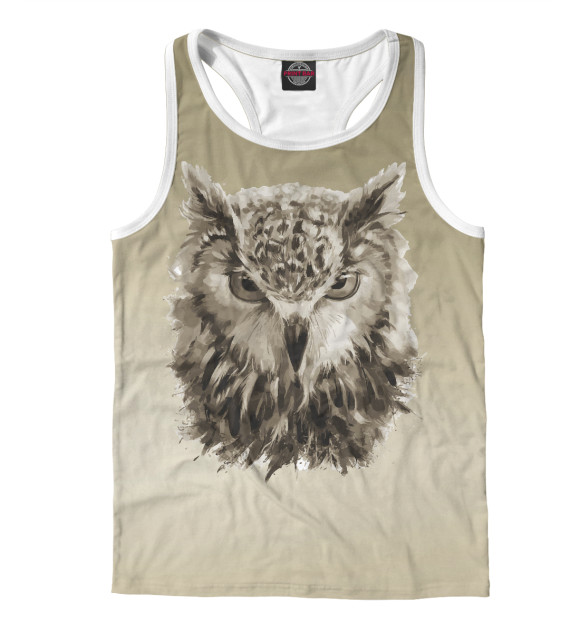 Мужская майка-борцовка с изображением Сова (бежевый градиент) цвета Белый