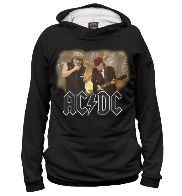 Худи для девочки с изображением AC/DC - Ангус Янг и Брайан Джонсон цвета Белый