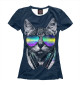 Женская футболка Кот с наушниками