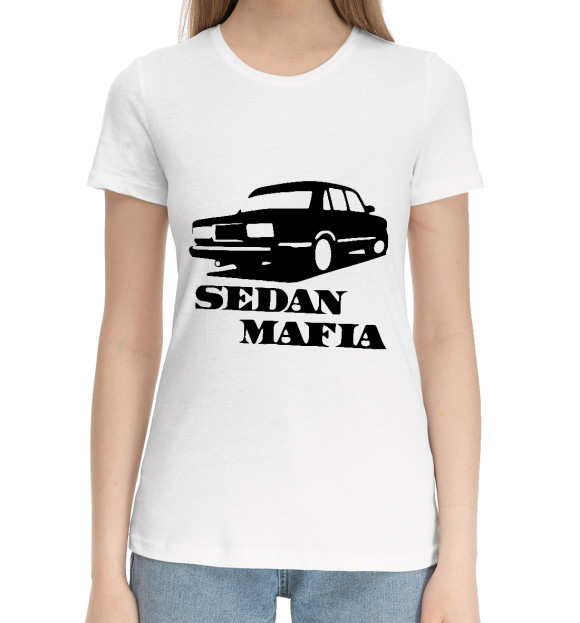 Женская хлопковая футболка с изображением SEDAN MAFIA цвета Белый