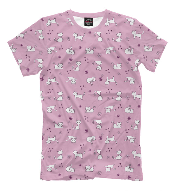 Мужская футболка с изображением Коты на Розовом цвета Бежевый