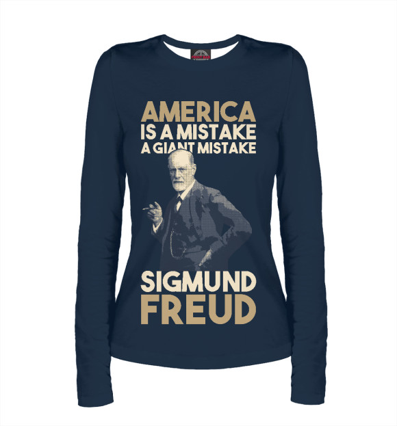 Женский лонгслив с притом Америка это ошибка-большая ошибка! цвета Белый Женский лонгслив с изображением Америка это ошибка-большая ошибка! цвета Белый