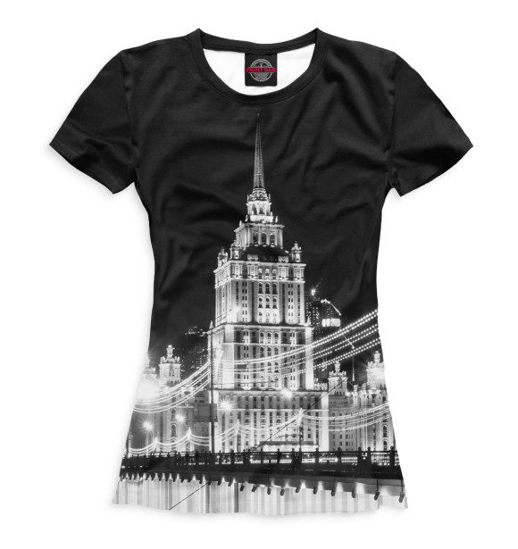 Женская футболка с изображением Ночная Москва цвета Белый