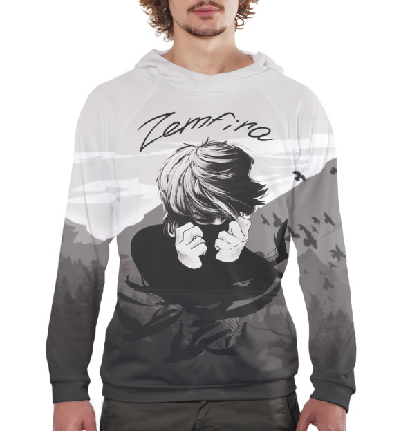 Мужское худи с изображением Земфира цвета Белый