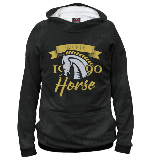 Мужское худи с изображением Год лошади — 1990 цвета Белый