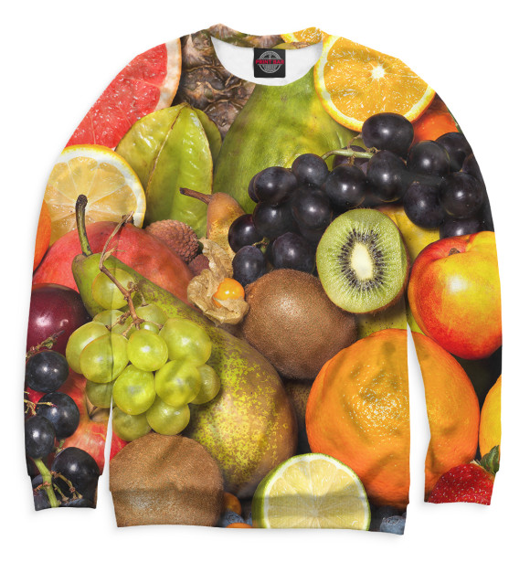 Мужской свитшот с изображением Фрукты и ягоды цвета Белый