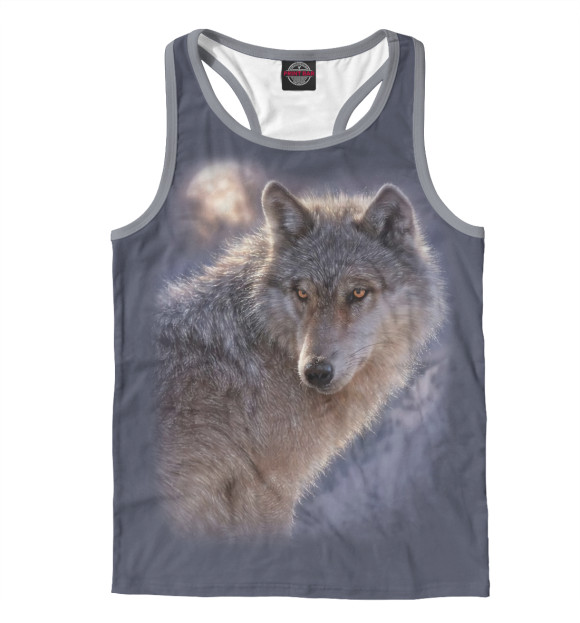 Мужская майка-борцовка с изображением Волк цвета Белый