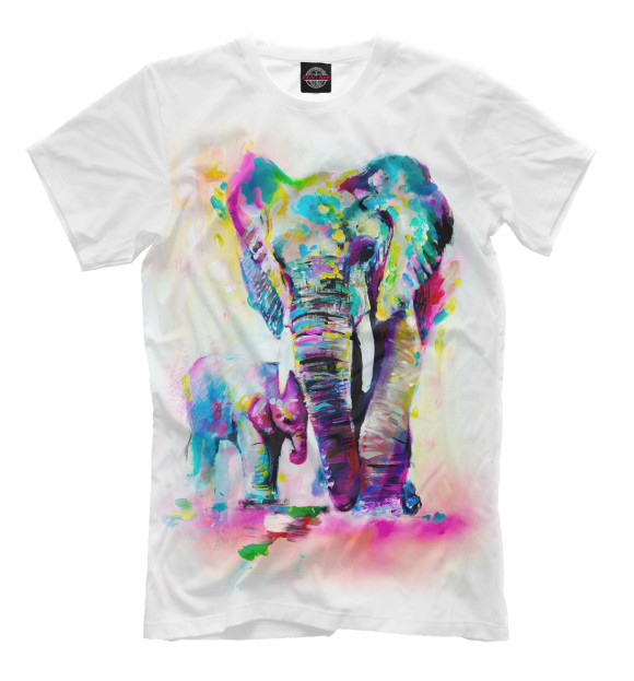 Мужская футболка с изображением Слонёнок с мамой цвета Молочно-белый