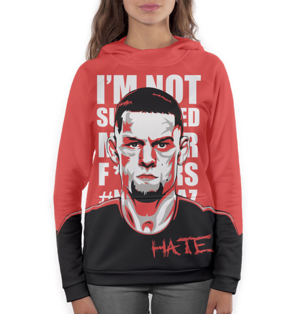 Женское худи с изображением Нейт Диас цвета Белый