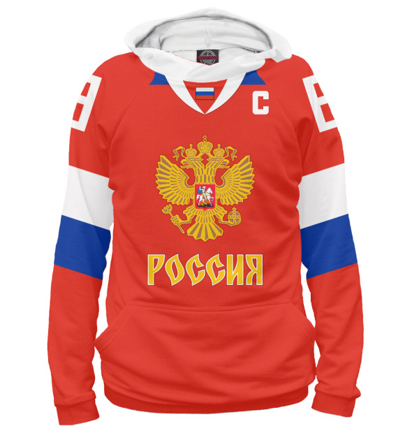 Мужское худи с изображением Овечкин Форма Сборной России 2018 цвета Белый