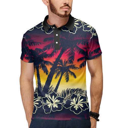 

Поло Print Bar, Белый, Тропики