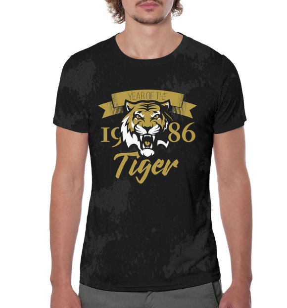 Мужская футболка с изображением Год тигра — 1986 цвета Белый