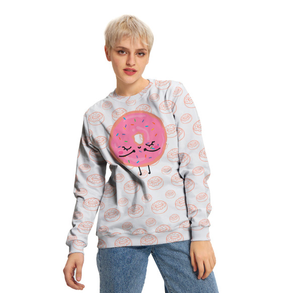Женский свитшот с изображением Девочка пончик цвета Белый