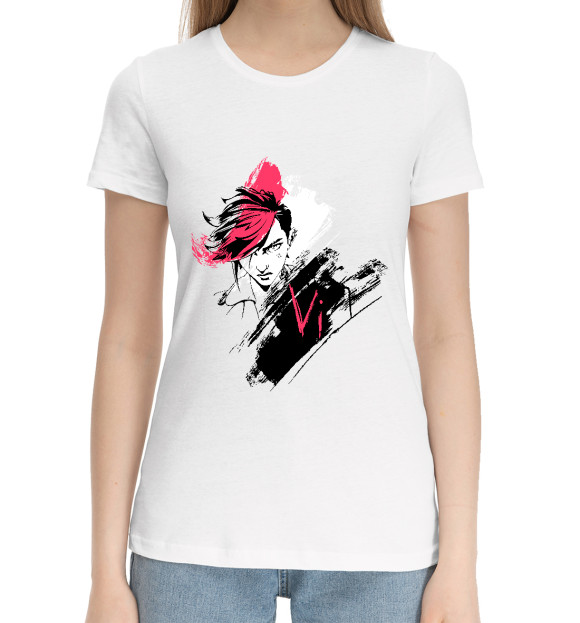 Женская хлопковая футболка с изображением Vi цвета Белый