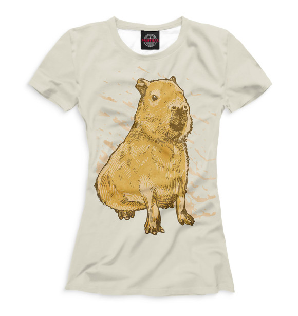 Футболка для девочек с изображением Рисованная капибара цвета Белый