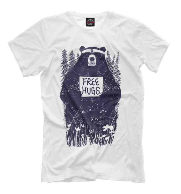 Мужская футболка с изображением Бесплатные обнимашки цвета Молочно-белый