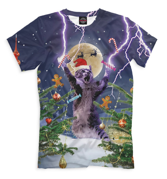 Футболка для мальчиков с изображением Новогодний кот цвета Серый