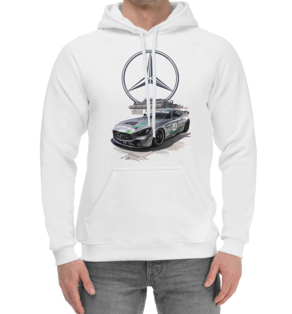 Мужской хлопковый худи с изображением Mercedes AMG цвета Белый