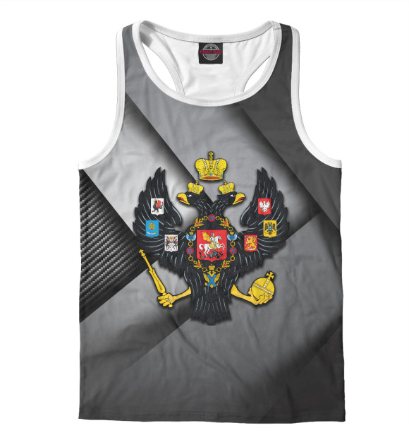 Мужская майка-борцовка с изображением Символика РФ (металлик) цвета Белый