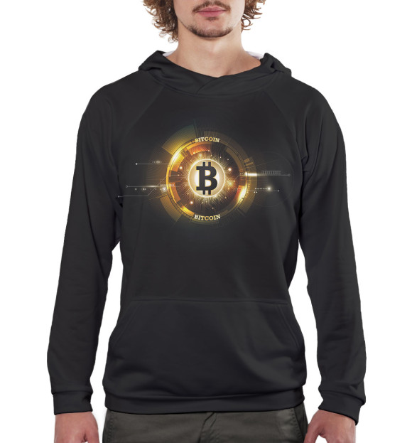 Мужское худи с изображением Bitcoin цвета Белый