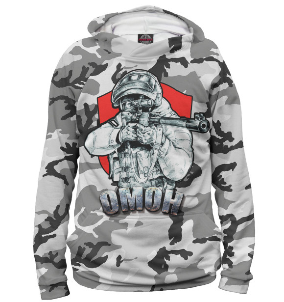 Мужское худи с изображением ОМОН цвета Белый