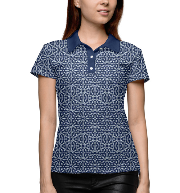 Женское поло с изображением Зимние Узоры цвета Белый