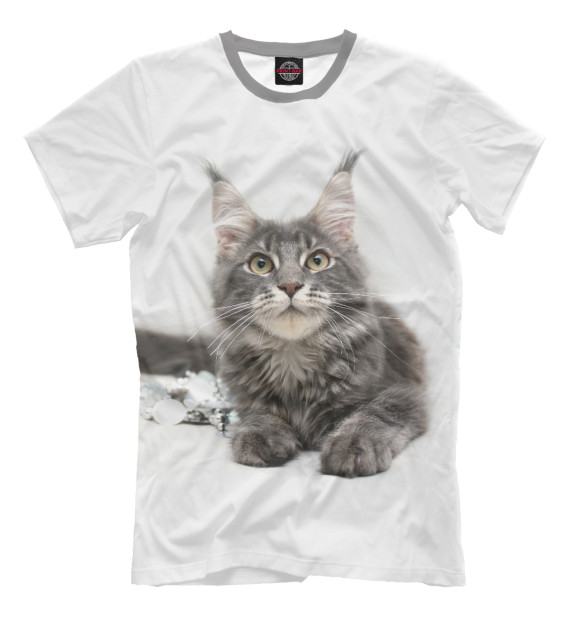 Мужская футболка с изображением Кот цвета Молочно-белый