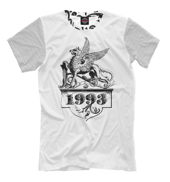 Мужская футболка с изображением 1993 год Оберег Грифон цвета Молочно-белый
