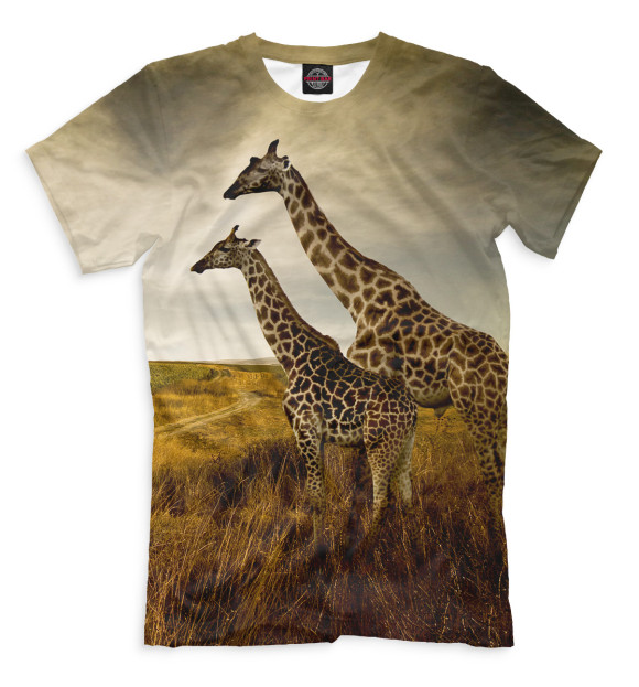 Мужская футболка с изображением Жирафы на прогулке цвета Молочно-белый