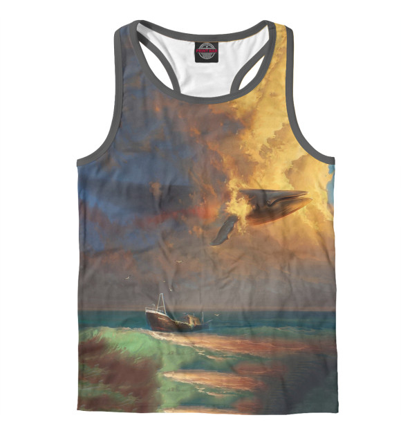 Мужская майка-борцовка с изображением Кит в небе цвета Белый