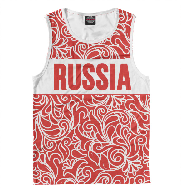 Мужская майка с изображением RUSSIA цвета Белый