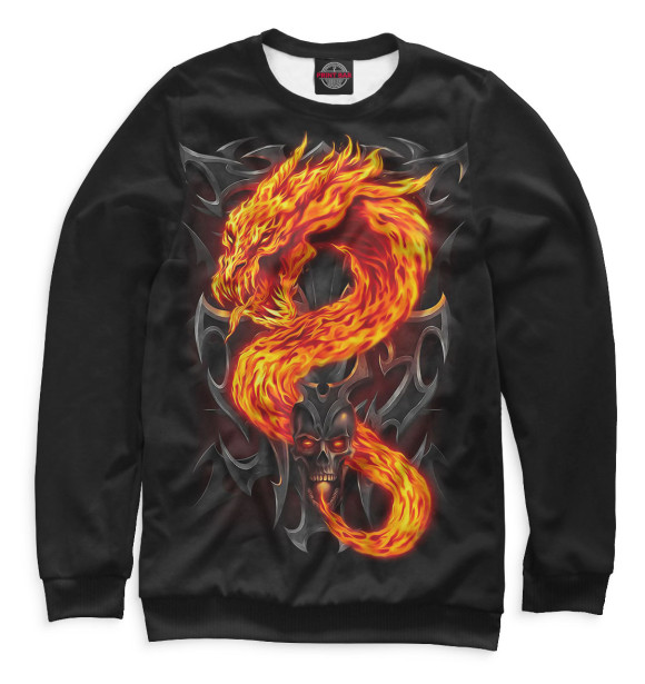 Мужской свитшот с изображением Огненный дракон цвета Белый