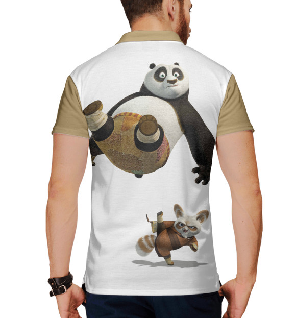 Мужское поло с изображением Кунг-фу панда цвета Белый