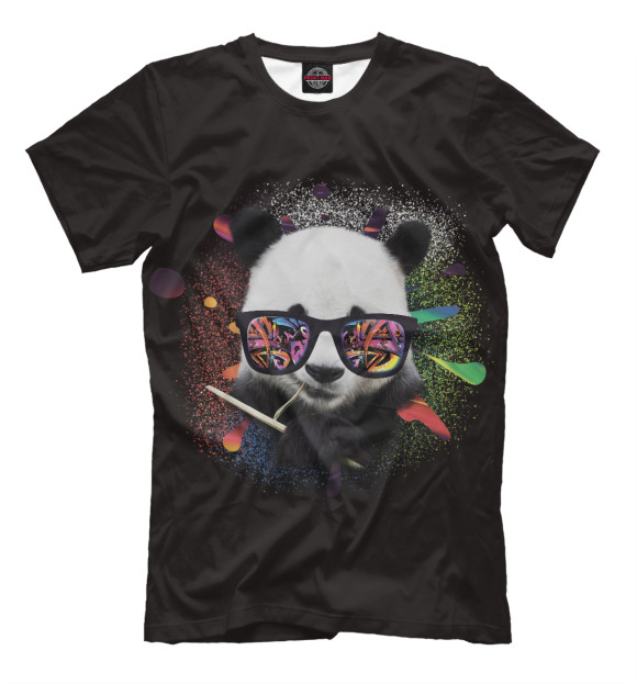 Мужская футболка с изображением Панда в очках цвета Черный