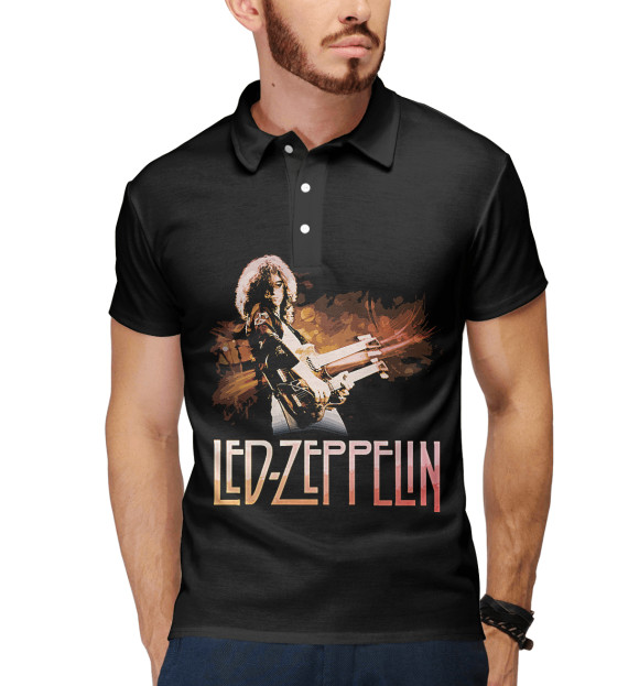 Мужское поло с изображением Led Zeppelin цвета Белый
