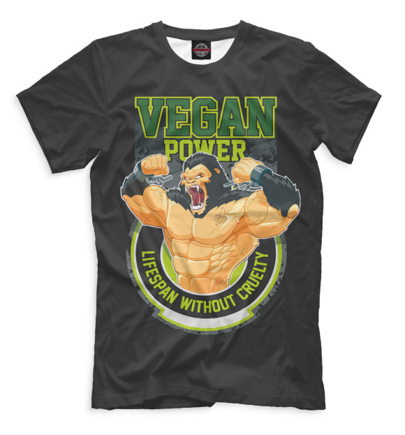 Мужская футболка с изображением Vegan Power цвета Черный